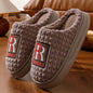 Men's Letter Plush Slippers Winter Warm Non-slip House Shoes Plus Size Indoor Bedroom Floor Home Slipper For Women - www.Shopthatapp.com