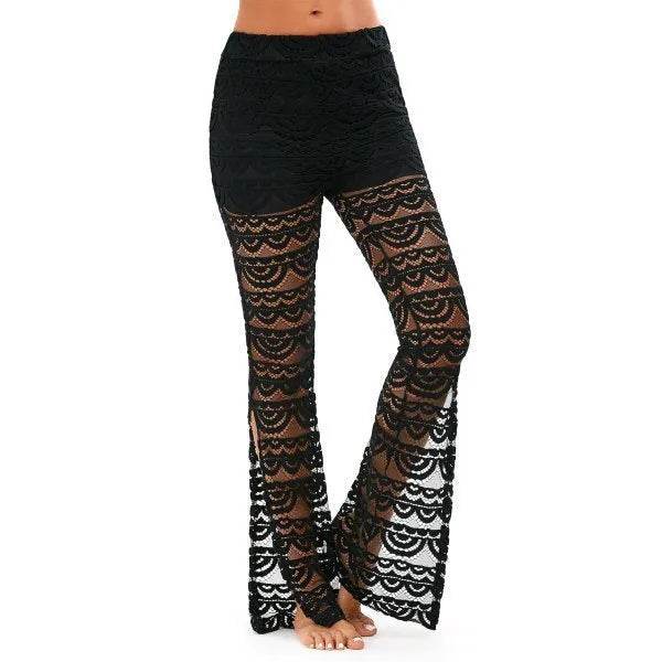 Summer Women Elegant Patchwork Sheer Pants Sexy Lace Trouser Pantalon Party Clubwear - www.Shopthatapp.com