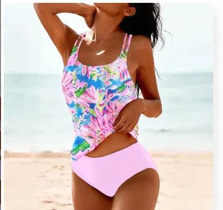 Vintage Printed Split High Waist Conservative Swimwear - www.Shopthatapp.com