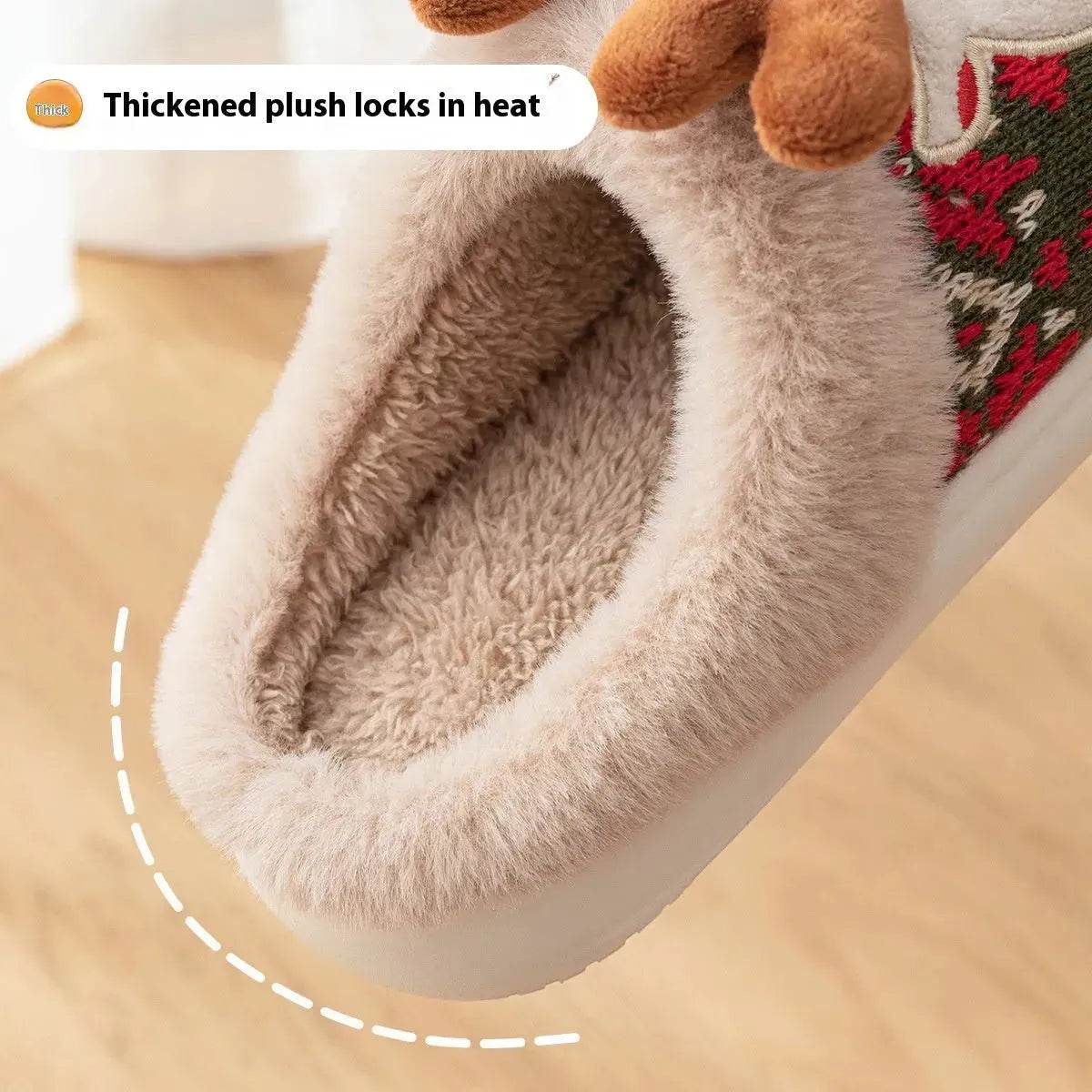 Cute Christmas Elk Plush Slippers Winter Ins Fashion Non-slip Floor Bedroom Home Slippers For Women Fuzzy House Shoes - www.Shopthatapp.com
