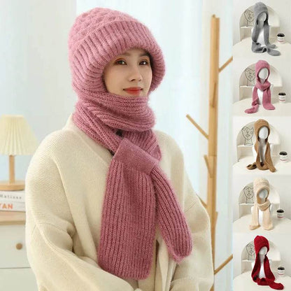 Women's Fleece-lined Scarf And Hat Winter Warm Knitted Hat Scarf - www.Shopthatapp.com