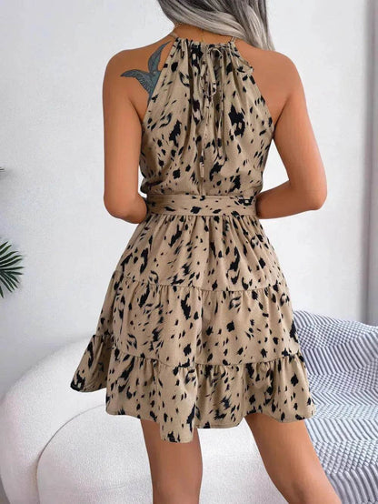 Casual Leopard Print Ruffled Swing Dress Summer Fashion Beach Dresses Women Skater Dress for Chic Ladies. - www.Shopthatapp.com