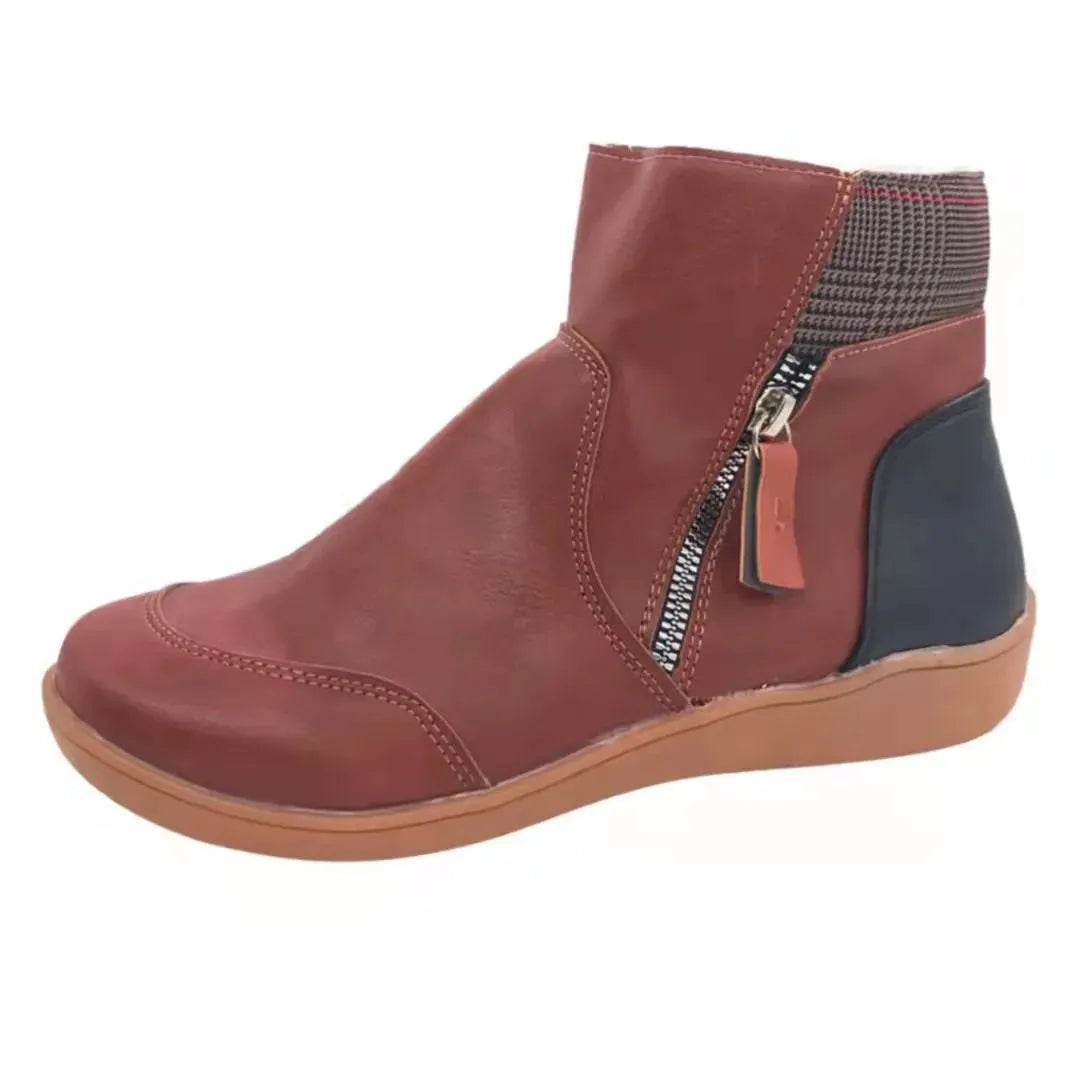 Winter Leather Stitching Flat Bottom Martin Boots With Zipper Plus Size - www.Shopthatapp.com