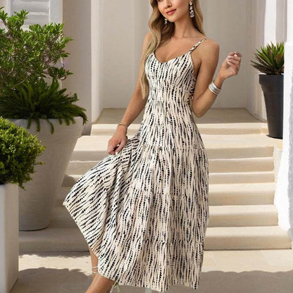 Women's Striped V-Neck Backless Tie Strap Beach Dress - Sexy Elegant Summer Maxi Dress - www.Shopthatapp.com