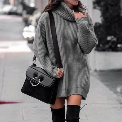 Autumn Winter Solid Cashmere oversized Knitted Mini Turtleneck Sweater Dress - www.Shopthatapp.com