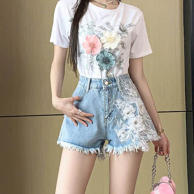 Exquisite Embroidered Flowers Denim Shorts For Women - www.Shopthatapp.com