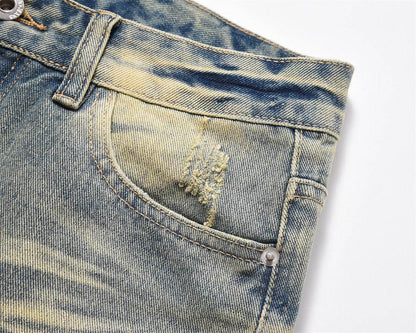 Distressed Scratches Denim Straight-leg Pants Men Jeans - www.Shopthatapp.com