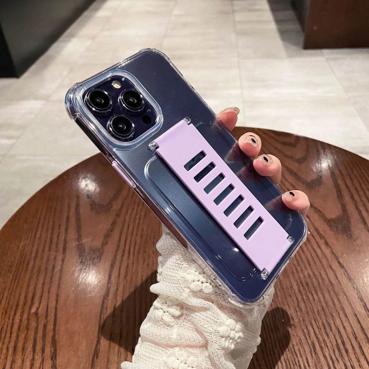 Transparent Case Wrist Strap Bracket Non-slip Phone Case - www.Shopthatapp.com