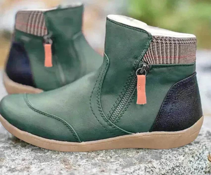 Winter Leather Stitching Flat Bottom Martin Boots With Zipper Plus Size - www.Shopthatapp.com