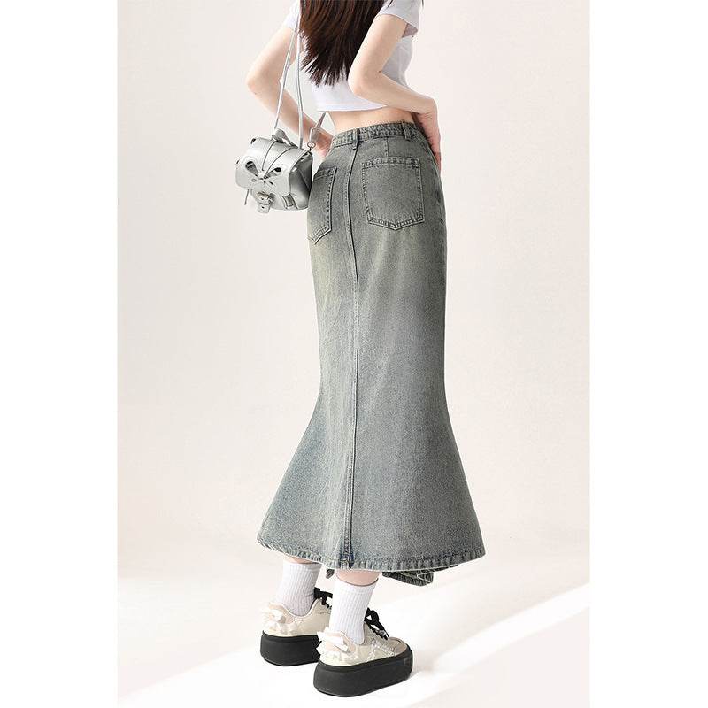 Irregular Half-length Split Denim long Skirt - www.Shopthatapp.com