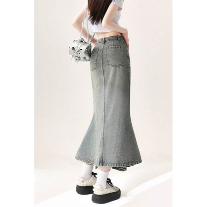 Irregular Half-length Split Denim long Skirt - www.Shopthatapp.com