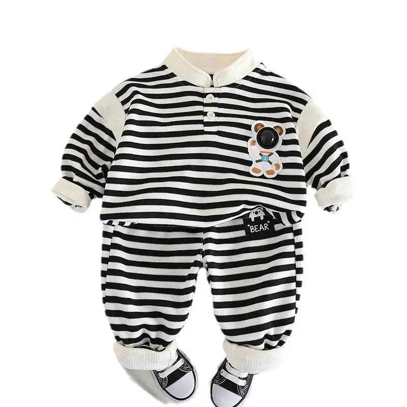Casual Letter Stripes Loose Round Neck Boys' Long Sleeve Sweater Suit Two piece for boys - www.Shopthatapp.com