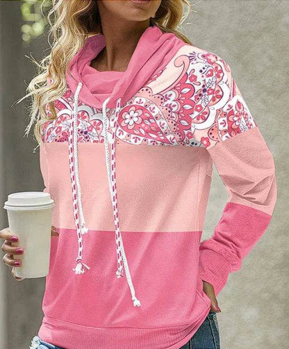 New Fashion Women's Pile Collar Printed Hoodie Pullover Top - www.Shopthatapp.com