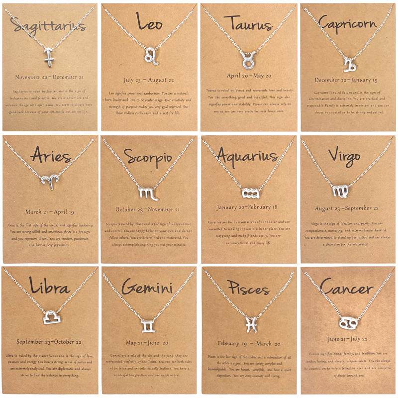 12 Zodiac Sign Necklaces With Gift Card Constellations Pendant Necklace Jewelry - www.Shopthatapp.com