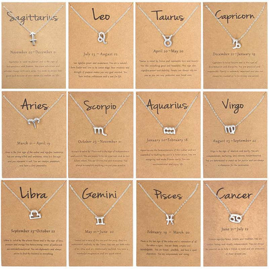12 Zodiac Sign Necklaces With Gift Card Constellations Pendant Necklace Jewelry - www.Shopthatapp.com