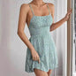 Women Fashion Printed Casual Spaghetti Strap Backless Mini Skater Dress - www.Shopthatapp.com