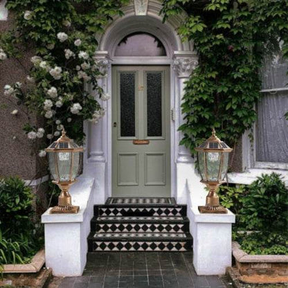 Vintage Gold Solar Pillar Headlight With Dimmable LED-2 Pack Landscape Pathway Light - www.Shopthatapp.com