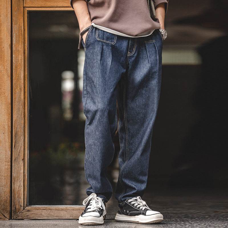 Vintage Denim Washed Elastic Waist Loose Jeans Cityboy Wide Leg Tapered Pants Men - www.Shopthatapp.com
