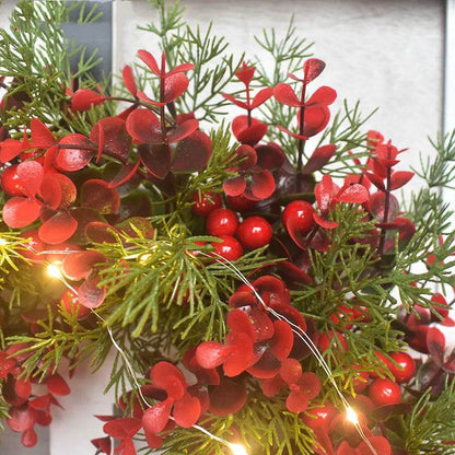 Artifical Cherry Pattern Wreaths Christmas Wreath Red Door Wreath Wall Hanging Garland Ornaments Rattan Circle Wall Decoration - www.Shopthatapp.com