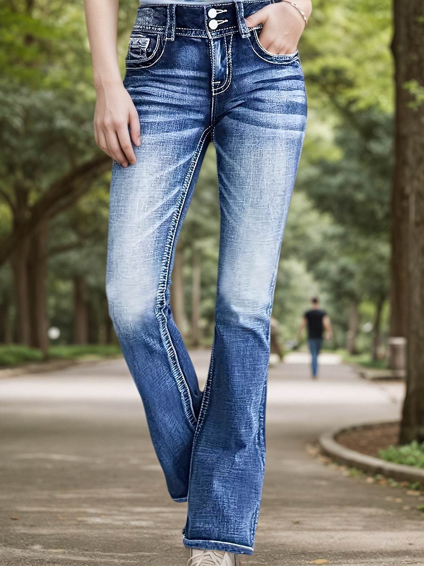 Denim Bell Bottoms – Women’s Retro Flare Stretch Jeans - www.Shopthatapp.com