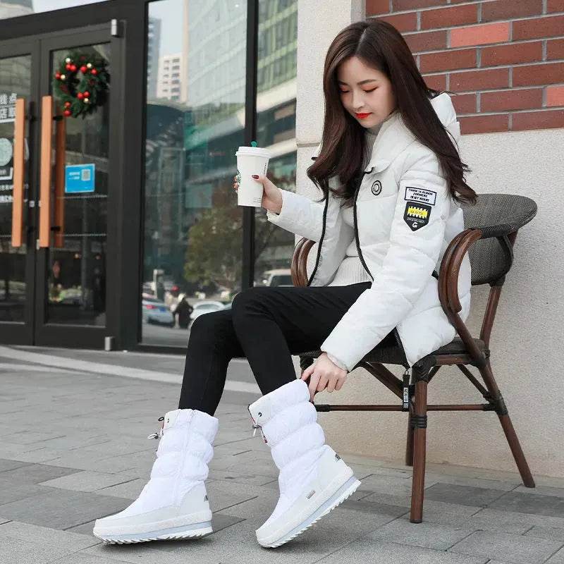 Winter boots New Plus Velvet Thick Cotton Shoes Thermal Middle Tube Waterproof Non-slip Boots - www.Shopthatapp.com