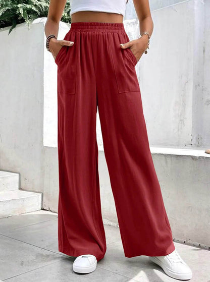 Women Middle-waisted Straight-leg Pants Loose Sports Pocket Casual Trousers - www.Shopthatapp.com