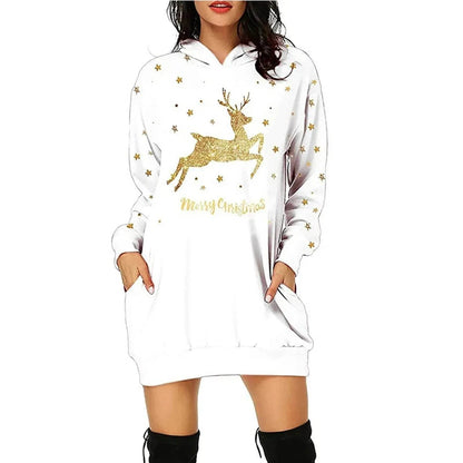 Christmas hot sale printed mid-length pocket hooded long-sleeved sweater - www.Shopthatapp.com