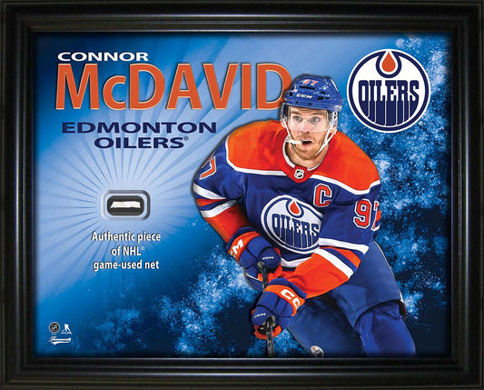 Connor McDavid 16x20 Photo Frame with Game-Used Net - Edmonton Oilers - www.Shopthatapp.com
