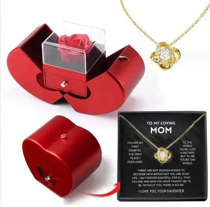 Fashion Jewelry Box Red Apple Christmas Gift Necklace Eternal Rose For Girl Mother's Day Valentine's Day Gifts With Artificial Flower Rose Flower Jewelry Box - www.Shopthatapp.com