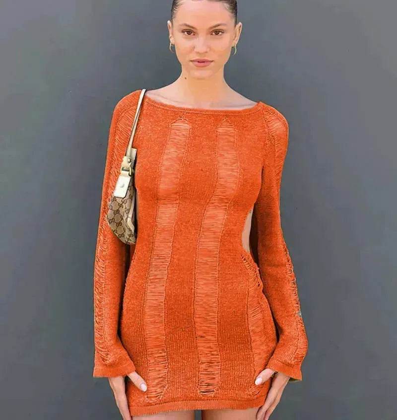 Women Fashion Slim Fit Hollow Long Sleeve Dress Y2K Charming Backless Hip-hugging Short Mini Suspender Dresses for Club Party - www.Shopthatapp.com