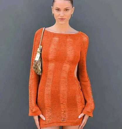 Women Fashion Slim Fit Hollow Long Sleeve Dress Y2K Charming Backless Hip-hugging Short Mini Suspender Dresses for Club Party - www.Shopthatapp.com