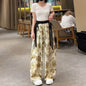 New Painting Ice Silk Wide-leg Baggy Trouser Pants Summer Women - www.Shopthatapp.com
