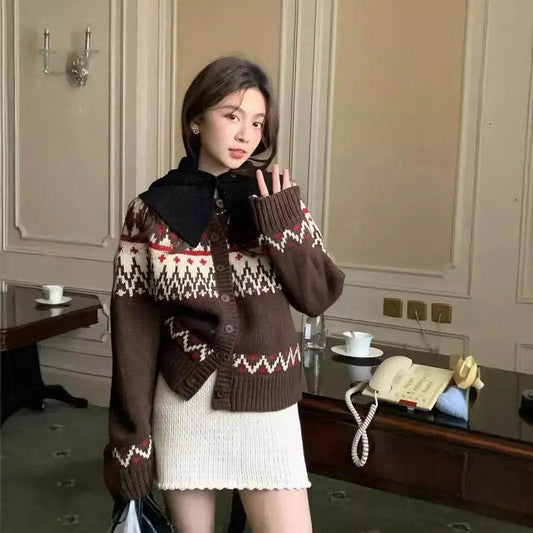 Thickened Jacquard button Knitted Sweater for Women Autumn And Winter - www.Shopthatapp.com