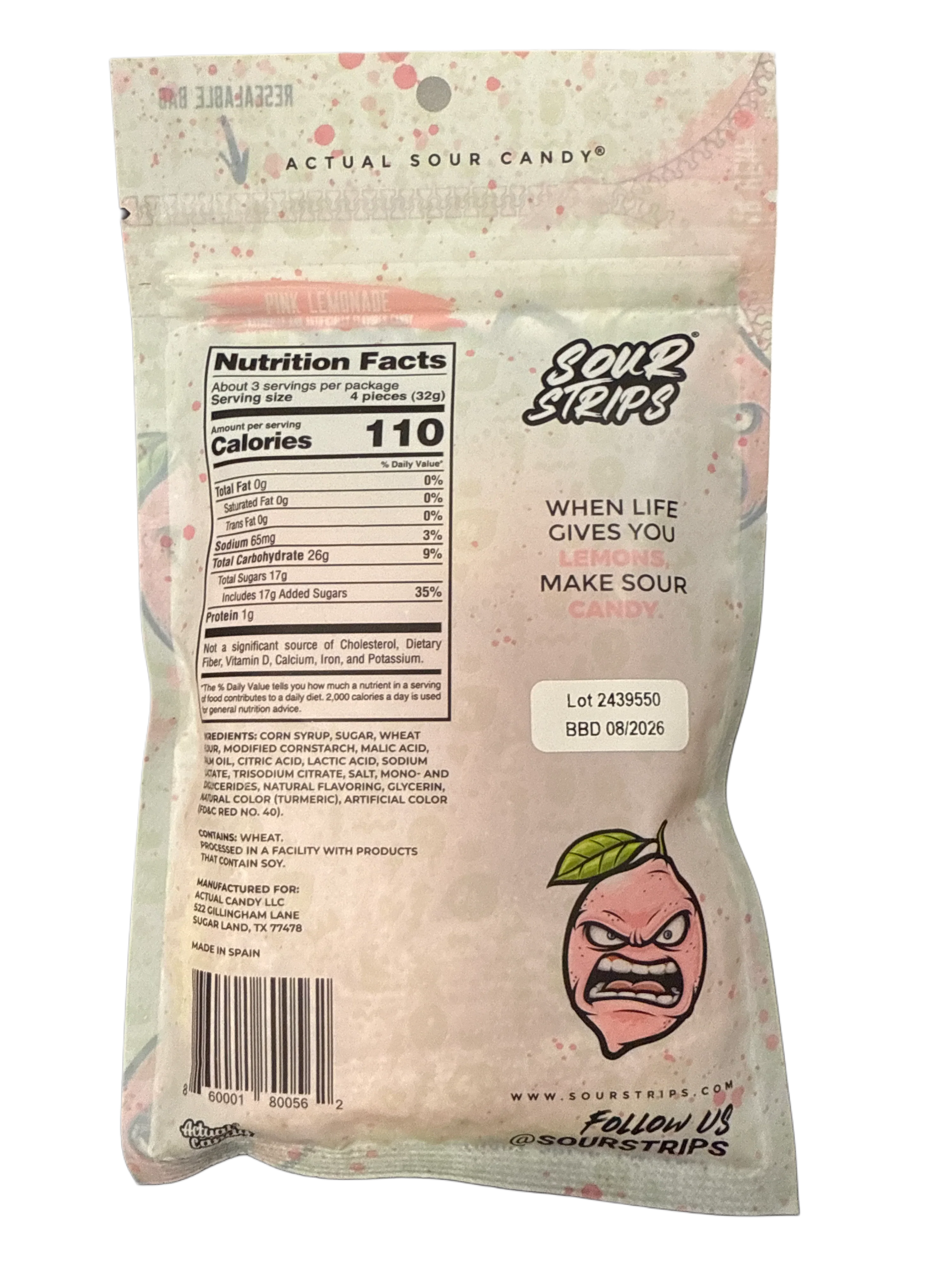Sour Strips Pink Lemonade 3.4OZ - U.S Edition - www.Shopthatapp.com