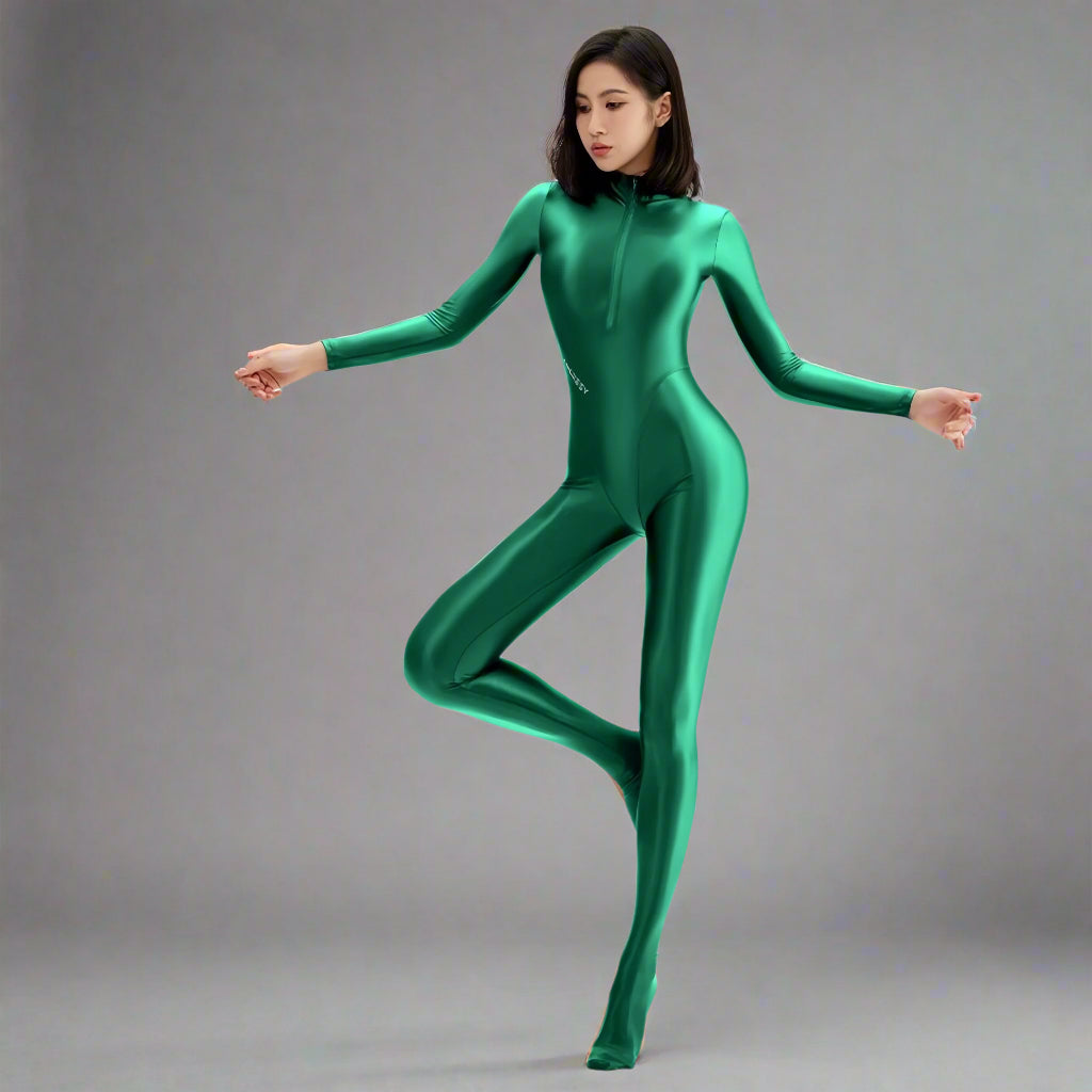 AMORESY Spandex Nylon Full Bodysuit Zentai with Cleavage Zipper Shinny Cosplay Jumpsuit - www.Shopthatapp.com