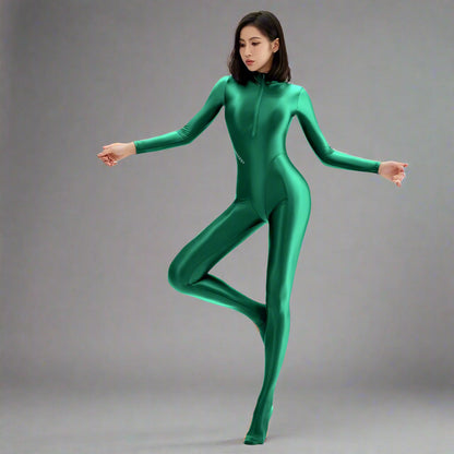 AMORESY Spandex Nylon Full Bodysuit Zentai with Cleavage Zipper Shinny Cosplay Jumpsuit - www.Shopthatapp.com
