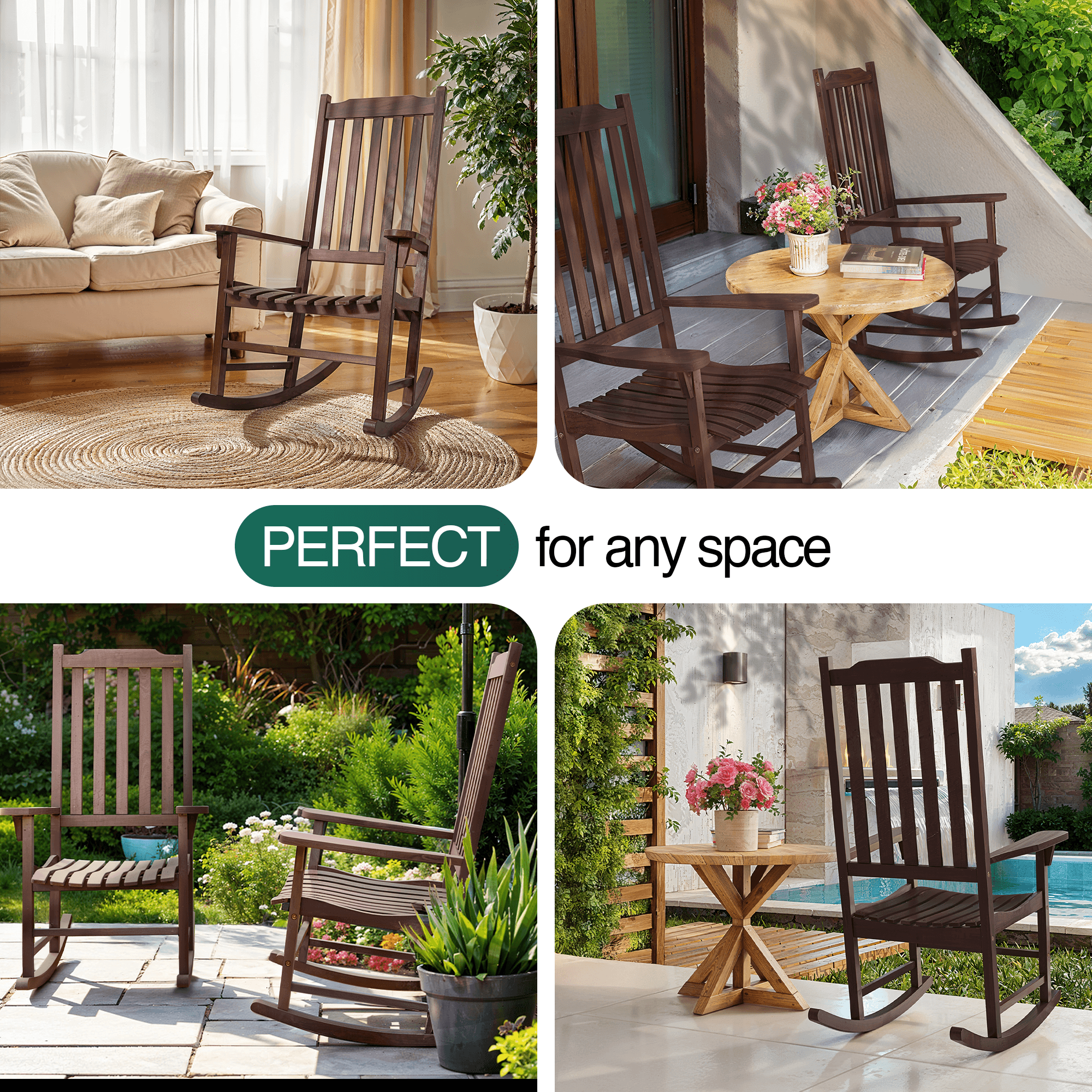 Tranquillo Oasis Wooden Rocking Chair for Patio, Porch, or Indoor Use - www.Shopthatapp.com