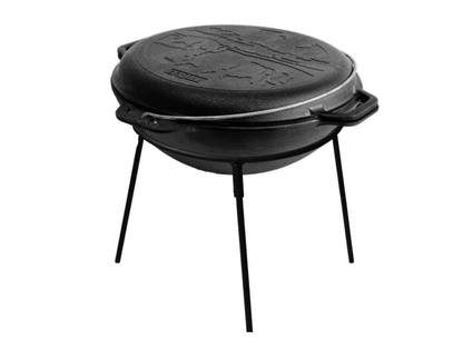 12 L Cast Iron Asian Cauldron with Skillet Lid & Metal Stand