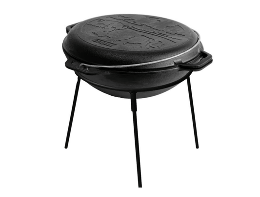 12 L Cast Iron Asian Cauldron with Skillet Lid & Metal Stand