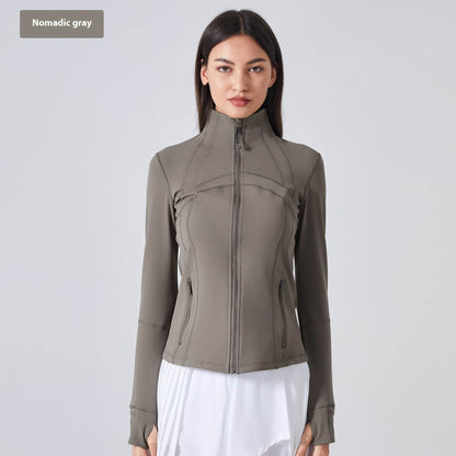 Long Sleeve Workout Tops for Women Halter Neck Zip Up gym top - www.Shopthatapp.com