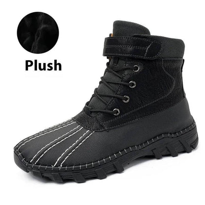 Winter Fleece Lace-up Snow Boots For Men Women Waterproof And Anti-slip Outdoor Work Boot Fashion Warm Mid-tube Cotton Shoes Men - www.Shopthatapp.com