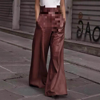 Fashion Leather High Waist Pocket Casual Trousers - www.Shopthatapp.com