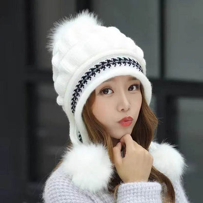 Women Cozy Knit Fleece-Feel Beanie With Ear Flaps Winter Hat Perfect For Skiing & Outdoor Activities - www.Shopthatapp.com