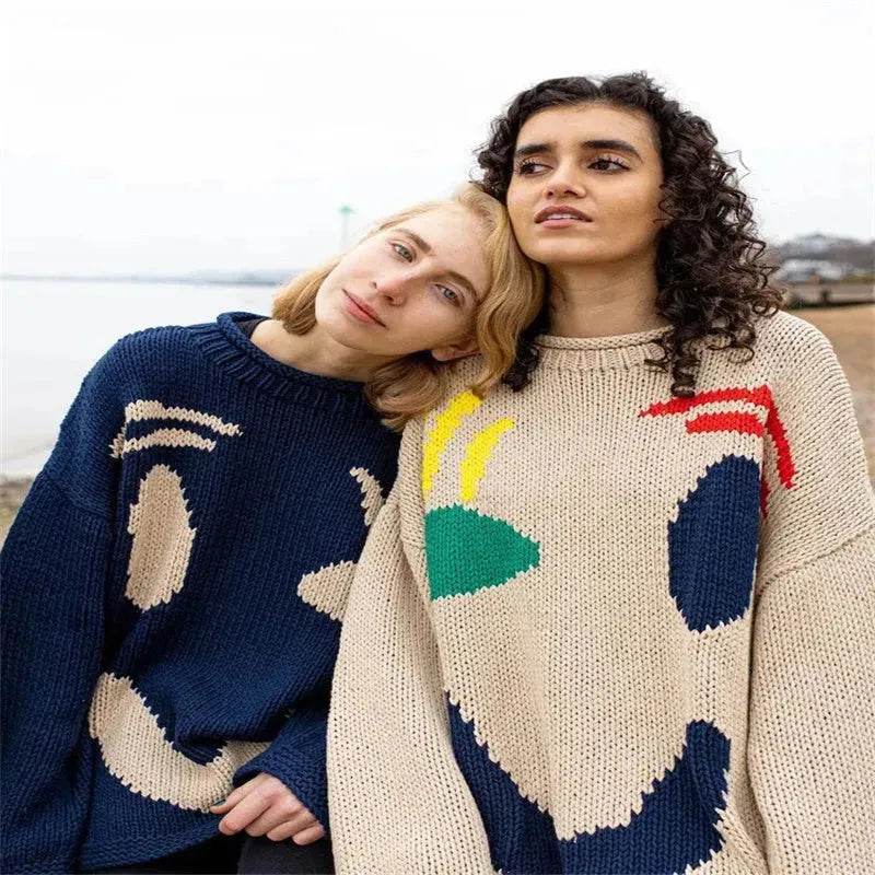 Ugly Christmas Knitted Sweater Women's Long-sleeved Round Neck Yarn-dyed Printed Top Women's - www.Shopthatapp.com