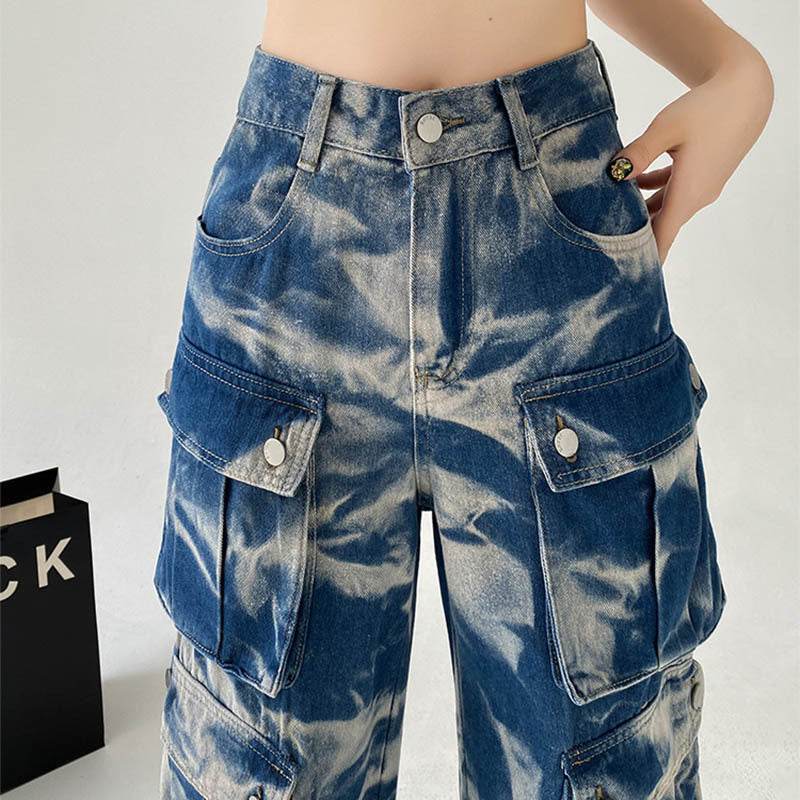 New Tie-dye Baggy CargoTrousers With Pockets Y2K Fashion High Waist Loose Wide Leg Pants Spring And Autumn - www.Shopthatapp.com