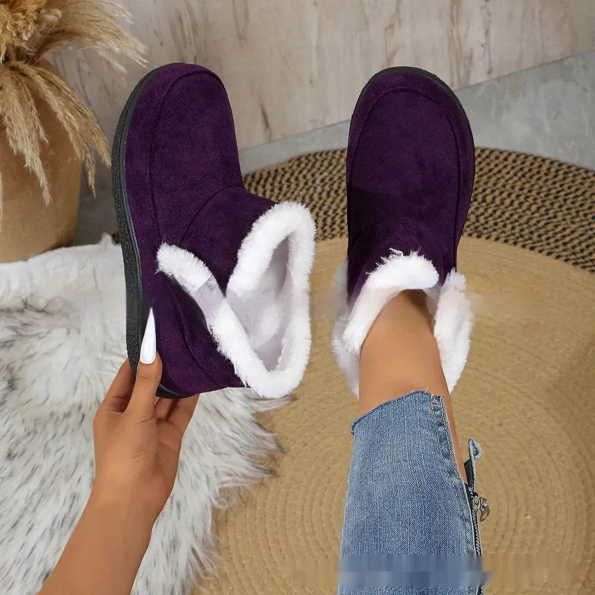 Insulated Cotton-padded Boot Shoes  Flat Bottom Solid Color Fleece Lined perfect for winter - www.Shopthatapp.com