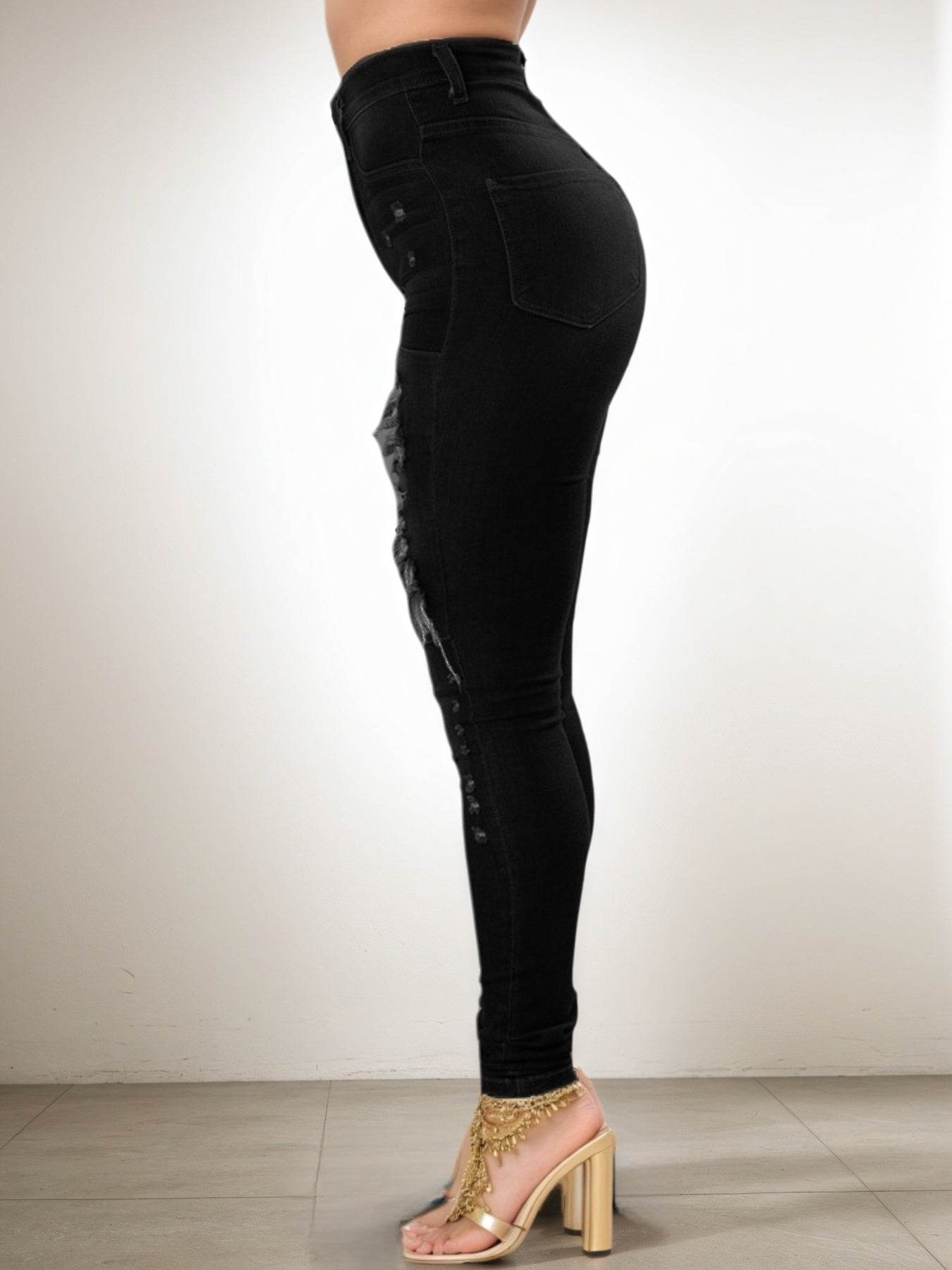 Versatile Women's High Waisted Elastic Ripped Tight Jeans, High-quality, Easy To Fit, Comfortable And Fashionable - Street Style Sexy Basic Jeans, Women's Jeans And Clothing - www.Shopthatapp.com