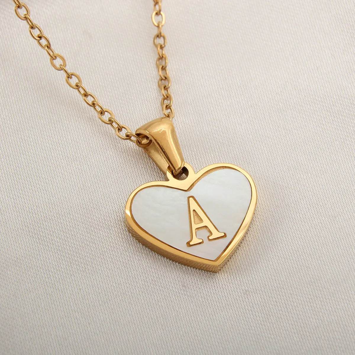 26 Letter Heart-shaped Necklace White Shell Love Clavicle Chain Fashion Personalized Necklace For Women Jewelry Valentine's Day - www.Shopthatapp.com