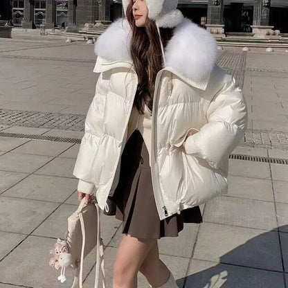 Women Cotton-padded Down Jacket Fur Collar Thick Puffer Winter Coat - www.Shopthatapp.com
