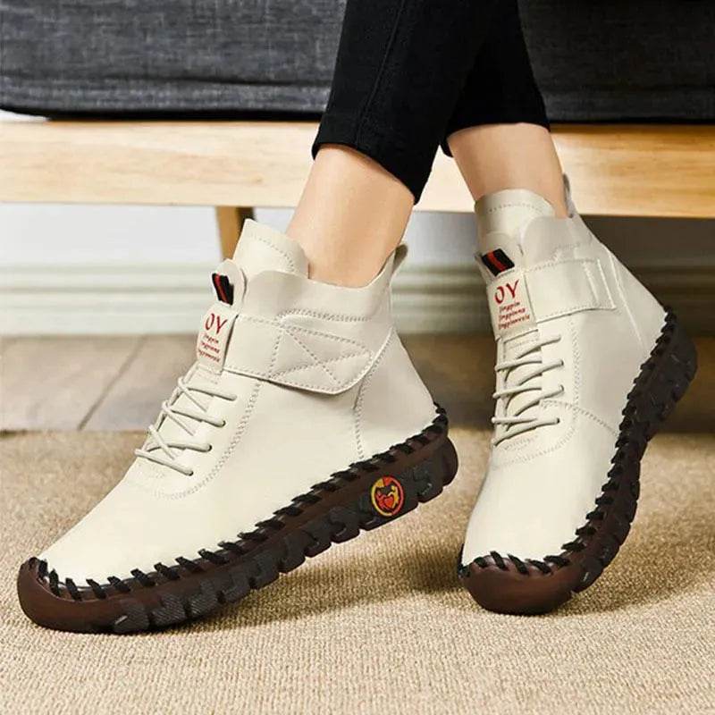 Women Snow Boots Winter Warm Lace Up Plush Ankle Boots With Sewing Thread Design New Waterproof Non-slip Platform Cozy Shoes - www.Shopthatapp.com